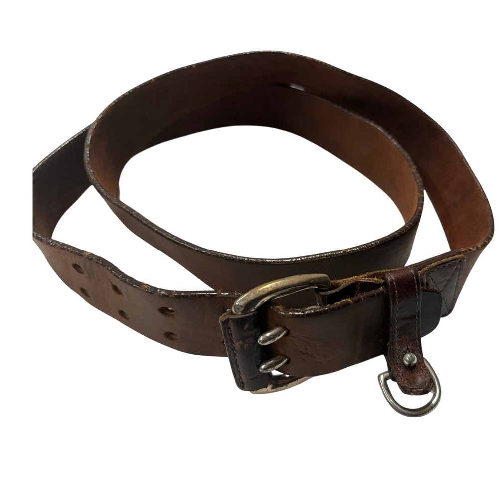 Vintage 1995 Chrome Hearts Brown Leather Double Prong D-Ring Buckle Belt